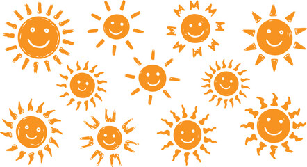 Cute seamless pattern with smiling sun faces. Summer design for kids fabric, wallpaper, or wrapping paper