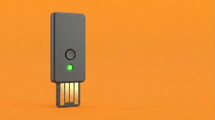 Modern USB Drive with Indicator Light on Vibrant Orange Background