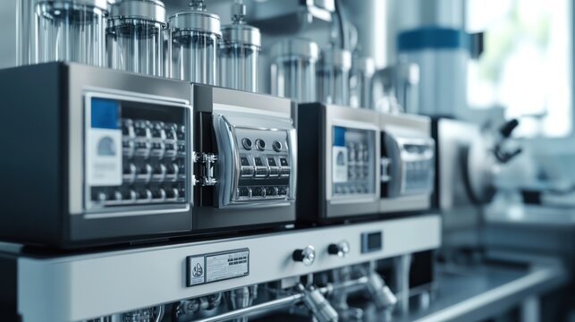 Modern laboratory equipment with multiple devices and tubes.