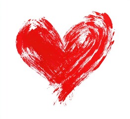 A bold, red painted heart on a stark white background, created with visible brushstrokes