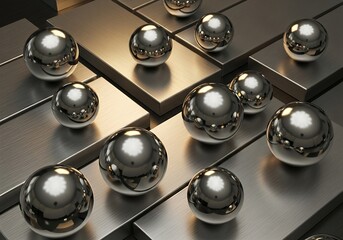 Polished Metal Spheres Arrangement, Industrial Aesthetic, Reflective Surfaces