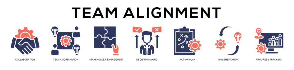 Glyphcolor - Team Alignment web banner icon vector illustration concept