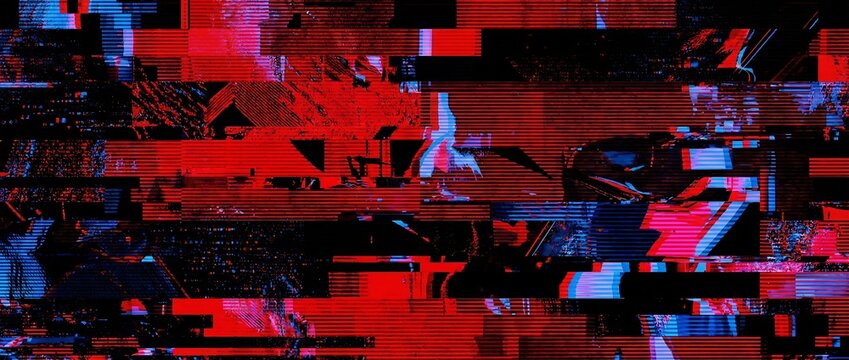 赤と黒が交錯する立体的グリッチ背景