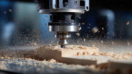 Precision Woodworking Tool in Action Creating Fine Wooden Shavings and Sparks in a Well-Lit Workshop Environment with a Focus on Craftsmanship and Detail