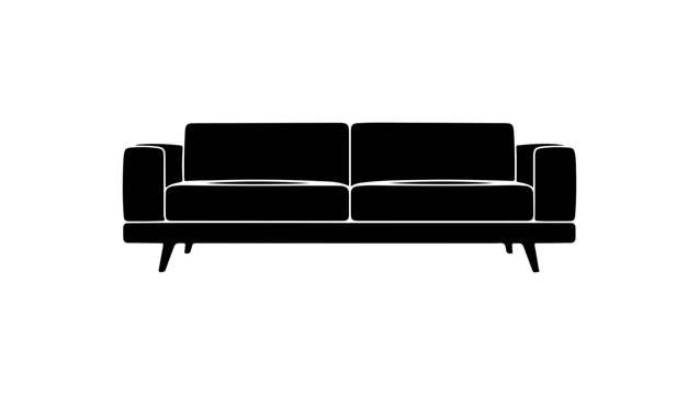 Modern Minimalist Black Two-Seater Sofa Vector Illustration