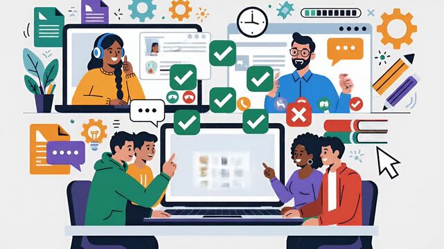 Diverse Students Learn Online Through Engaging E-Learning Platform
