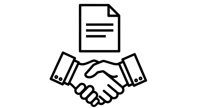 Professional handshake and document icon symbolizing business agreement and partnership.