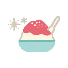 かき氷 イラスト 夏 おやつ いちごシロップ 手描き シンプル
