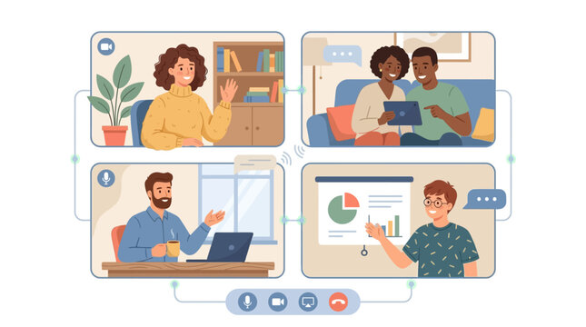 Digital Video Chat Concept &ndash; Online Team Communication Illustration