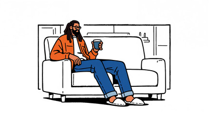 ソファーでくつろぐ男性