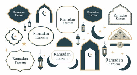 Elegant Collection of Ramadan Kareem Decorative Elements for Celebratory Occasions and Digital Design Projects