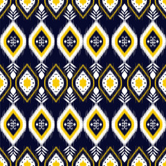 Blue White with yellow Abstract Geometric ikat pattern