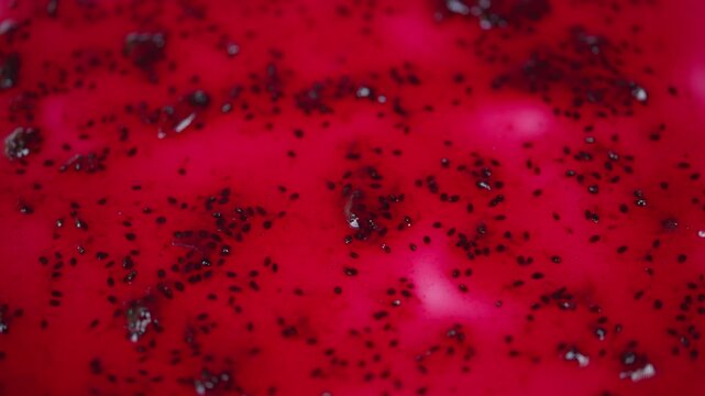 Bright red berry preserves with seeds. Lustrous deep fruit spread with seeds in red jelly style. Vivid and glossy dark berry and red currant jelly with embedded seeds