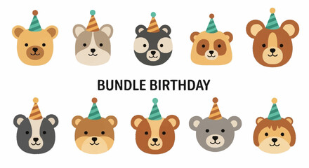 Obraz premium Cute Animal Birthday Party Illustration Bundle for Kids