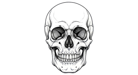 Detailed Human Skull Drawing with Shading and Realistic Proportions.