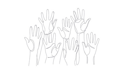 Obraz premium Diverse group of hands raised in unity and participation.