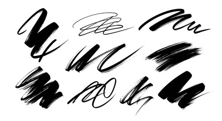 Dynamic collection of black ink brush strokes and scribbles.