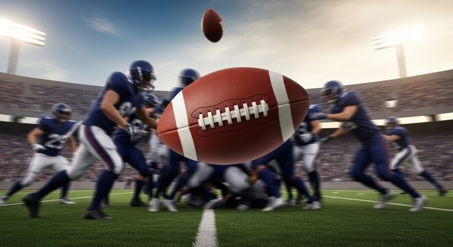 American Football Players in Action Stadium Scene.