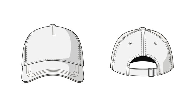 Clean vector illustration of a white baseball cap in front and back view