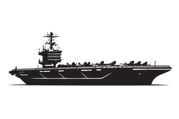Aircraft Carrier Silhouette Side View, Vector Illustration, Isolated on White Background © Thi