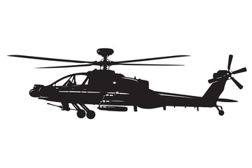 Military Helicopter Silhouette Side View, Vector Illustration, Isolated on White Background © Thi