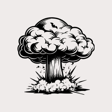 Atomic Mushroom Cloud Explosion with Bat Silhouette Art