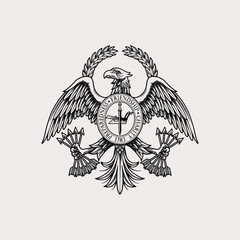 Obraz premium Eagle Heraldic Emblem with Arrows and Laurel Wreath