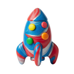 Naklejka premium Colorful Swirl Patterned Toy Rocket Isolated on Black