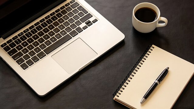 Laptop coffee notebook on desk