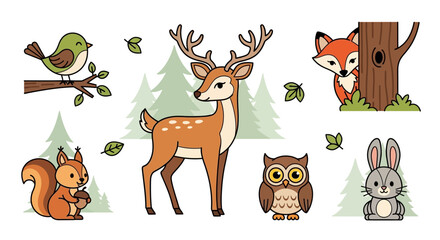Funny cartoon Christmas set of deer, reindeer and elk animals vector illustration with cute wild antlers, winter wildlife silhouettes © Rizky