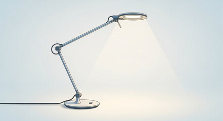 Modern desk lamp illuminating a bright light, perfect for focused work and study.