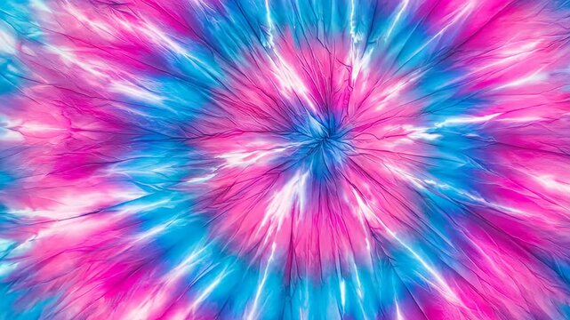 Swirling tie-dye pattern of pink and blue radiating from the center, creating a vibrant effect