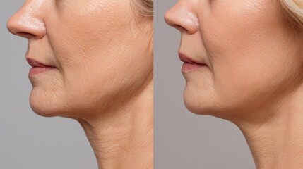 Profile of a 50 year old woman with neck fat and sagging skin showcasing mature beauty and anti aging results