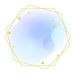 青色の水彩にじみグラデーションと二重の六角形の金色ラインの装飾フレーム エレガントな抽象背景素材集 © moonillust