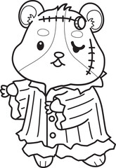 Fototapeta premium Coloring pages of Cute set of hamster sticker with halloween activity. Outline of hamster 