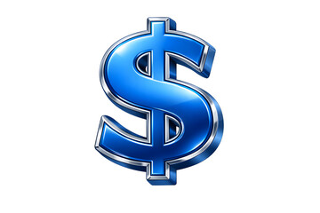 A sleek, metallic blue dollar sign with smooth, shiny surfaces and soft light reflections, set against a white background.