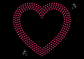 キラキラ輝くピンク色のドットのハート　黒背景