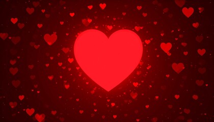 A large red heart surrounded by smaller hearts on a dark background