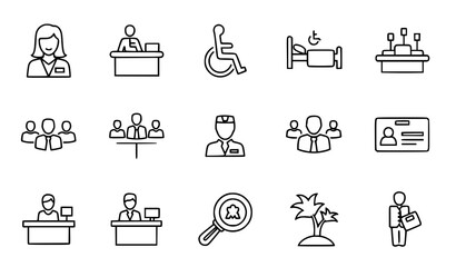 Minimal Outline Professional, Healthcare, and Service Icon Collection Isolated on White © Shukimon