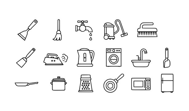 Modern Thin Stroke Household and Kitchen Appliance Outline Icon Pack