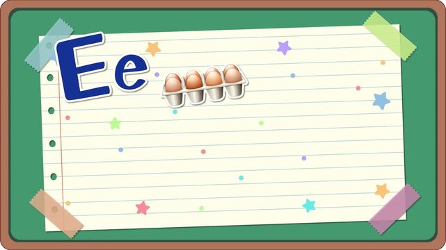 Educational Alphabet Animation for Letter E with Illustrated Vocabulary Words