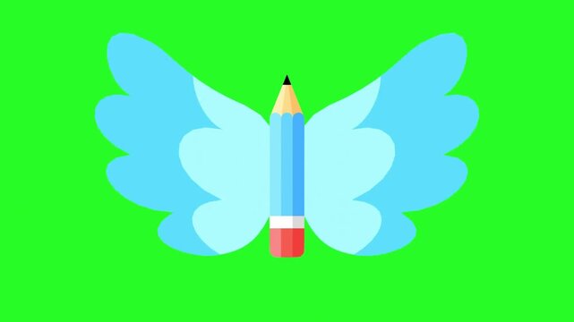 Blue wooden pencil with stylized wings representing imagination, creativity and inspiration. Minimal conceptual composition isolated on a clean background with vivid col