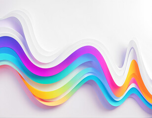 abstract 3d flowing ribbons with vibrant gradients of blue pink and orange moving across a white surface with soft shadows and dimensional depth.