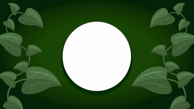 Lush tropical leaves arranged in a circular frame, forming a natural foliage border. Vibrant green palm and monstera leaves create a fresh botanical design on a clean background