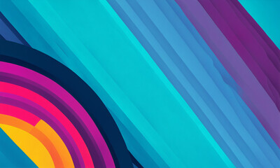 vibrant abstract background with diagonal teal stripes and a colorful circular segment in pink red and yellow.