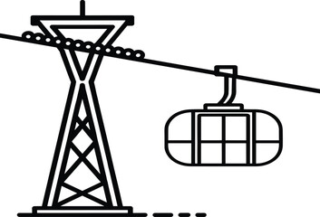 Cable Car Gondola Lift Vector Icon Featuring Minimalist Line Art Design For Mountain Tourism Winter Ski Resorts Urban Public Transportation And Alpine Travel Concepts © MdMintu