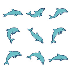 Obraz premium Dolphin Pose Sequence Flat Vector Illustration Set