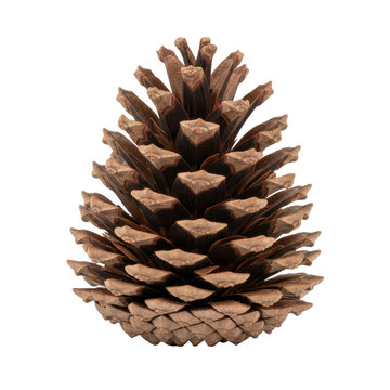 Close up of a single brown pine cone isolated on black