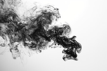 Fototapeta premium Isolated abundant rising black smoke plume on pure white background - Generative AI