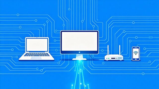 Technology devices on circuit background